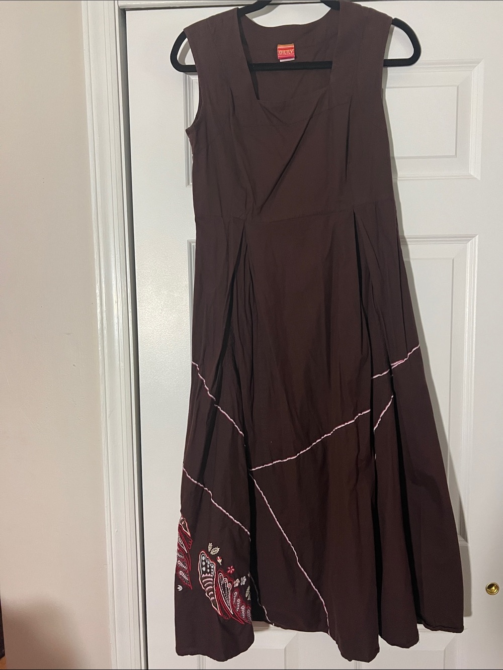 Oilily Brown Maxi Dress with Pink Embroidery